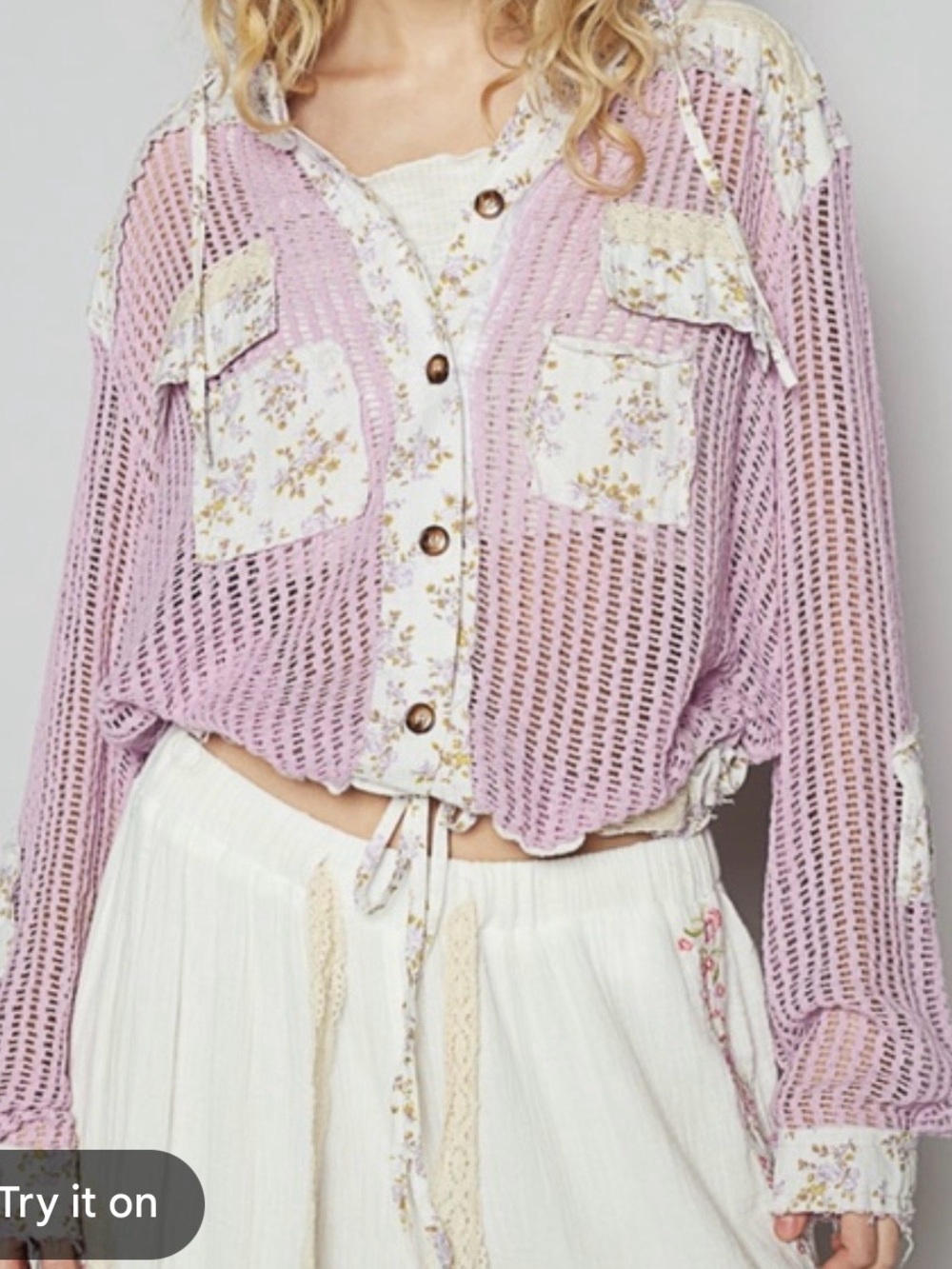 POL open knit floral print Shacket nwot Large
